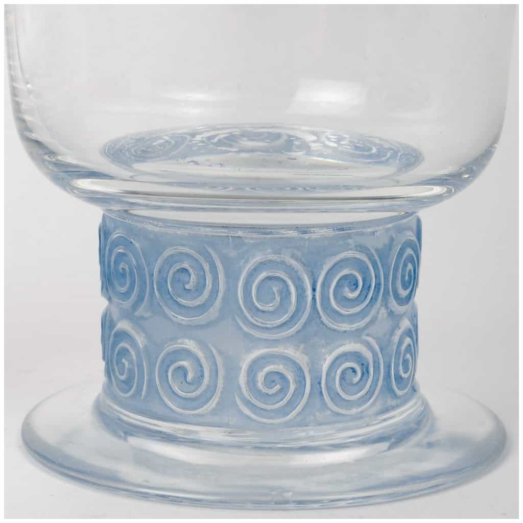 1930 René Lalique – Suite De Trois Verre Chinon Verre Blanc Patiné Bleu 5