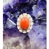 18 Carat Yellow Gold Ring, Cabochon Coral Beau Rouge Diamonds Opals 14