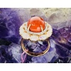 18 Carat Yellow Gold Ring, Cabochon Coral Beau Rouge Diamonds Opals 18