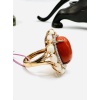 18 Carat Yellow Gold Ring, Cabochon Coral Beau Rouge Diamonds Opals 16