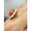 18 Carat Yellow Gold Ring, Cabochon Coral Beau Rouge Diamonds Opals 21