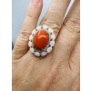 18 Carat Yellow Gold Ring, Cabochon Coral Beau Rouge Diamonds Opals 22