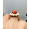 18 Carat Yellow Gold Ring, Cabochon Coral Beau Rouge Diamonds Opals 23