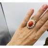 18 Carat Yellow Gold Ring, Cabochon Coral Beau Rouge Diamonds Opals 24