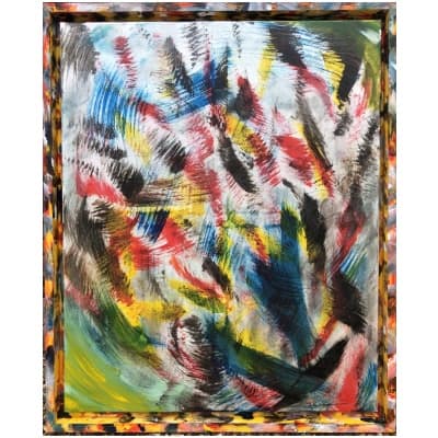 Composition Abstraite Huile Sur Toile Signée