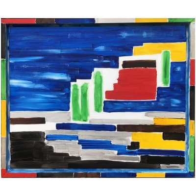 Composition Abstraite Huile Sur Toile Signée