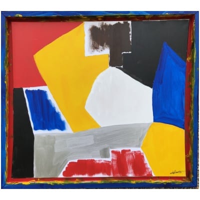 Composition Abstraite Huile Sur Toile Signée