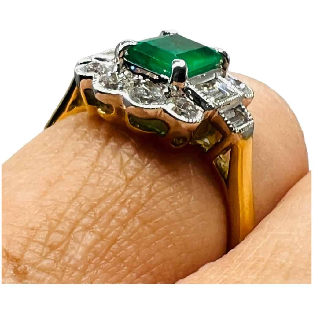 Bague de fiançailles Or Jaune 18 Carat Emeraude Et Diamants 10