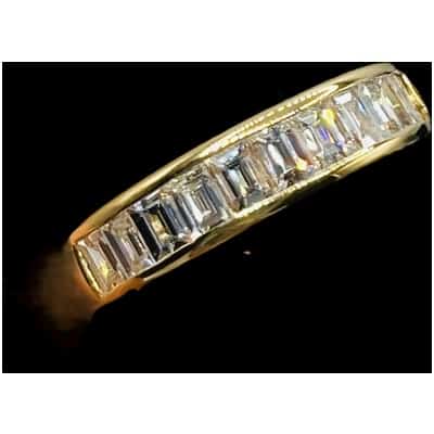 18 Carat Yellow Gold Half-Wedding Ring, Set with Baguette-Cut Diamonds