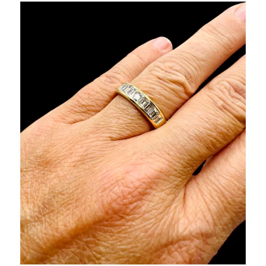 Demi-alliance Or Jaune 18 Carat, Sertie Diamants Taille Baguette 10