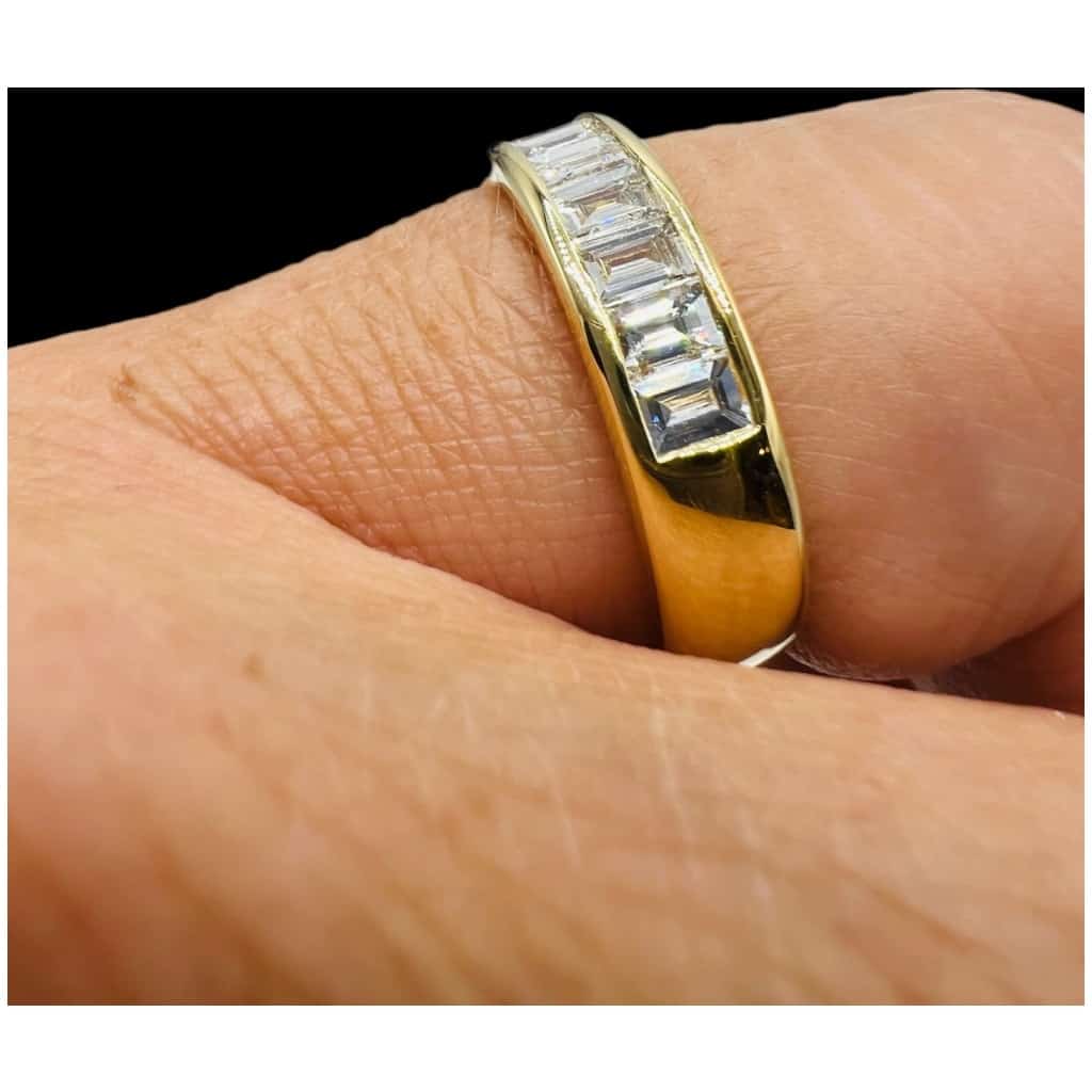 Demi-alliance Or Jaune 18 Carat, Sertie Diamants Taille Baguette 9