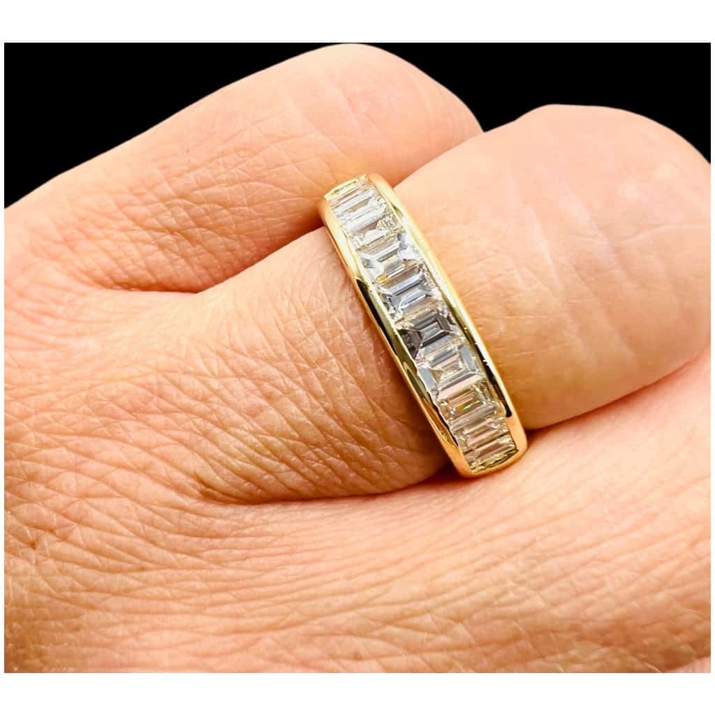 Demi-alliance Or Jaune 18 Carat, Sertie Diamants Taille Baguette 7