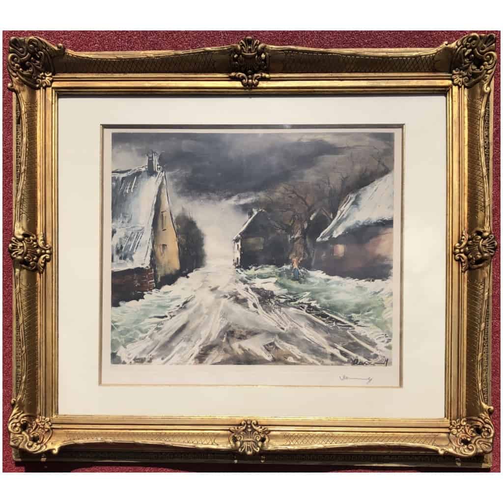 VLAMINCK Maurice from Snowy Village Street Original print signed and numbered. 9