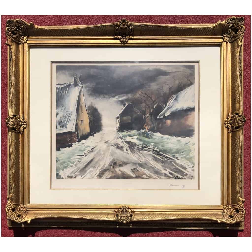VLAMINCK Maurice from Snowy Village Street Original print signed and numbered. 3