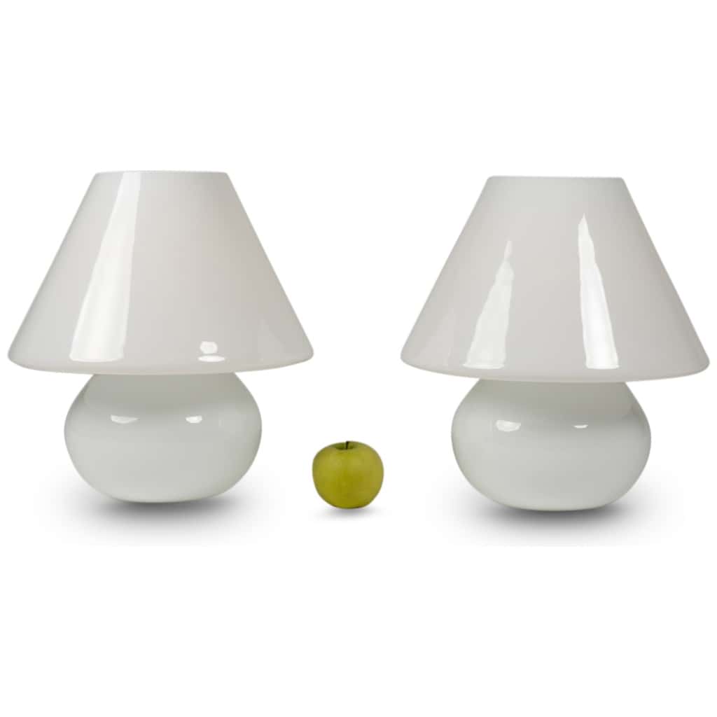 Pair of white opaline lamps, 1990s 3
