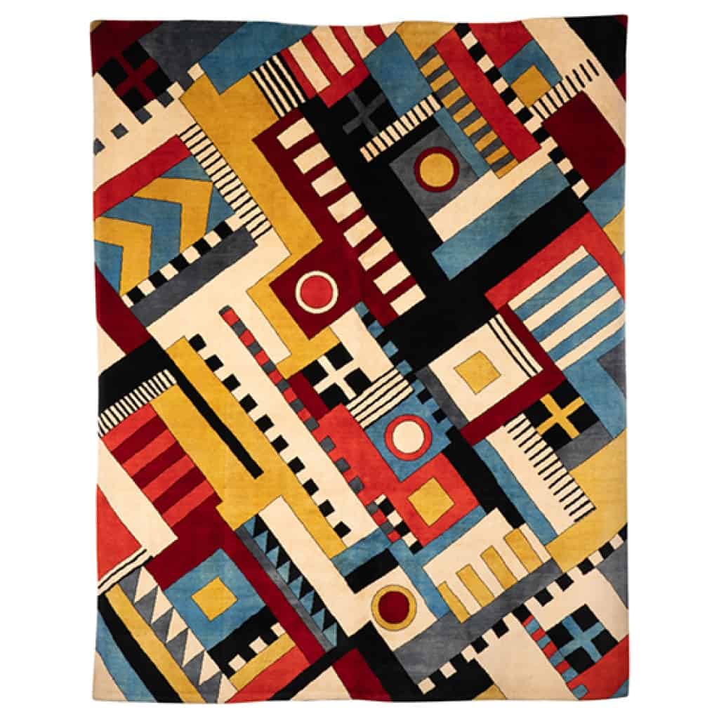 Tapis, ou tapisserie, aux motifs géométrique et en laine. Travail contemporain. 3