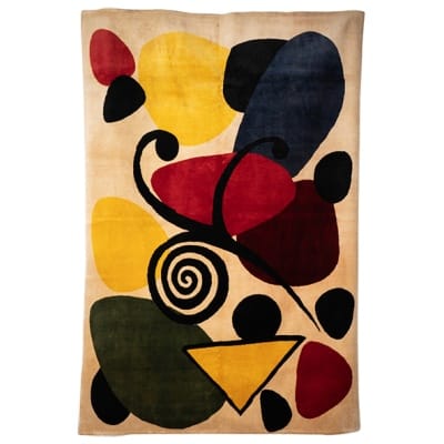 According to Alexandre Calder. Abstract woolen rug or tapestry. Contemporary work.