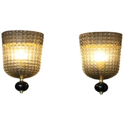 Pair of smoked textured Murano glass sconces 3