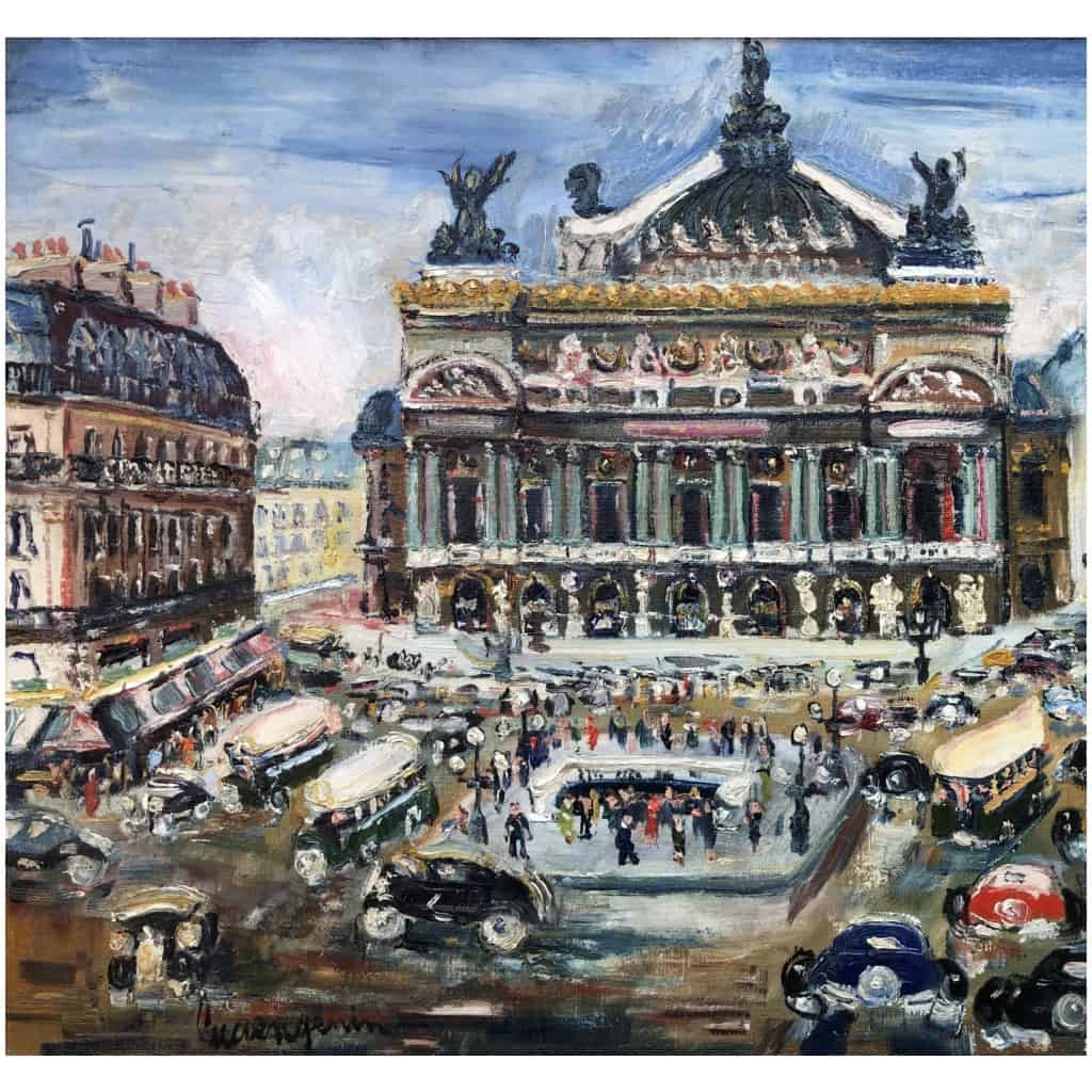 GENIN Lucien French School Paris Animation place de l'Opéra Oil on canvas signed Certificate of authenticity 14