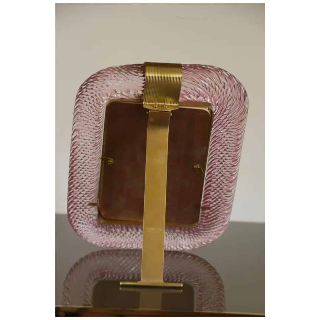 2000s Pink Murano Glass and Brass Twisted Picture Frame 7