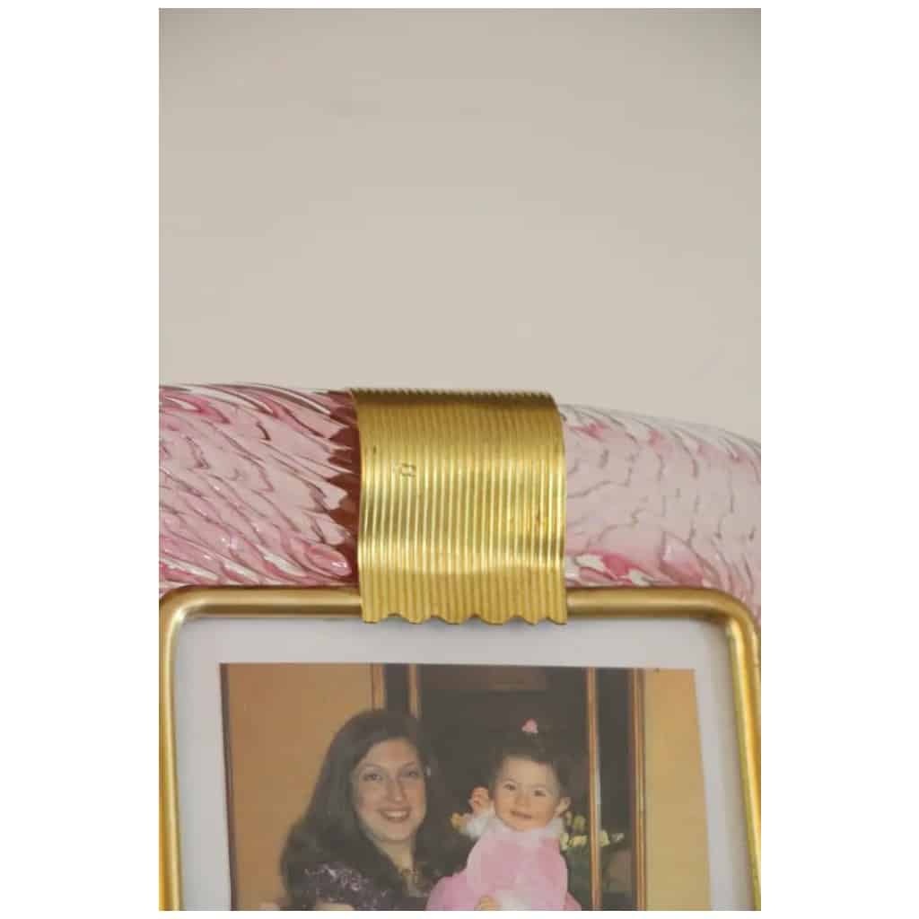 2000s Pink Murano Glass and Brass Twisted Picture Frame 11