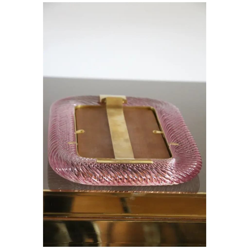 2000s Pink Murano Glass and Brass Twisted Picture Frame 4