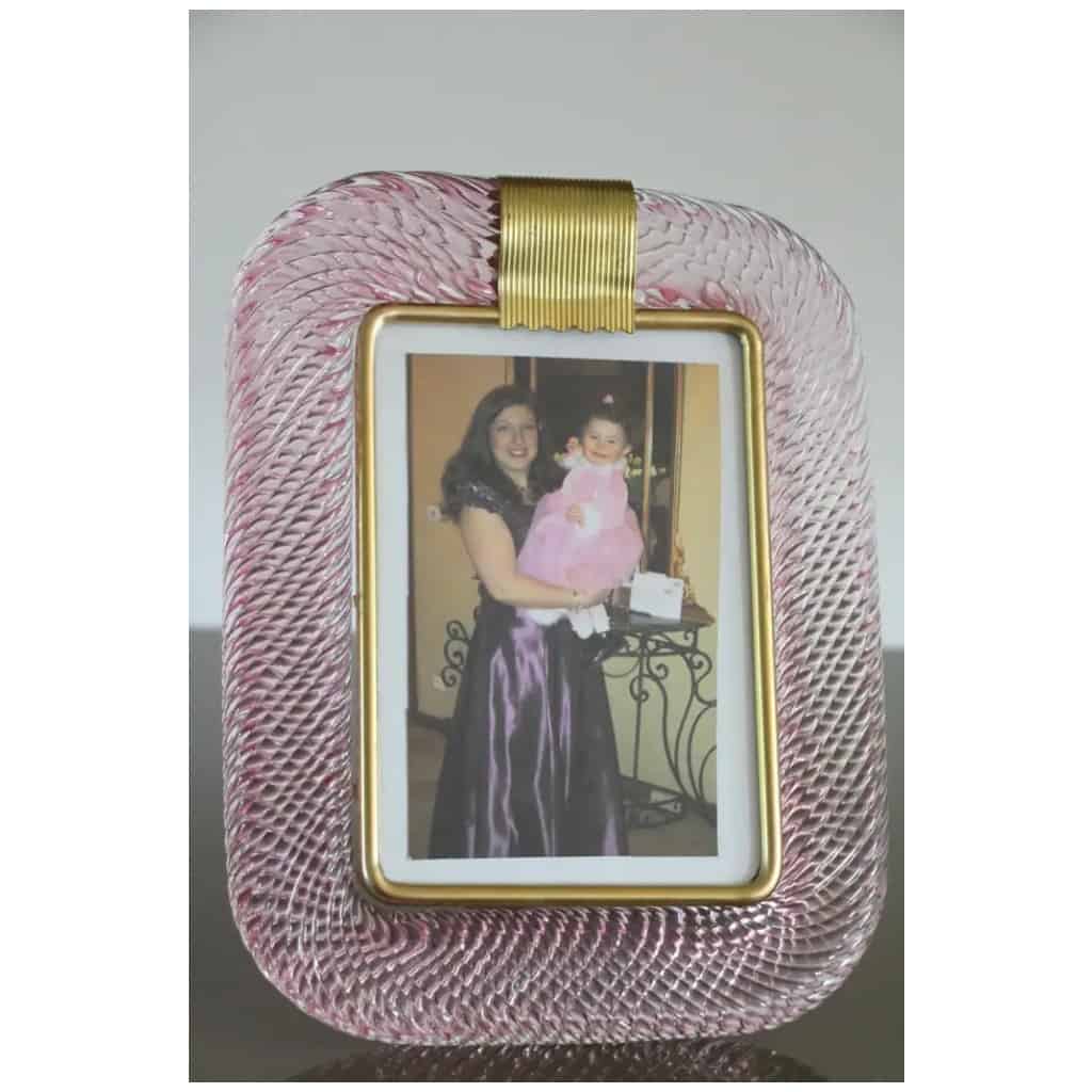 2000s Pink Murano Glass and Brass Twisted Picture Frame 14