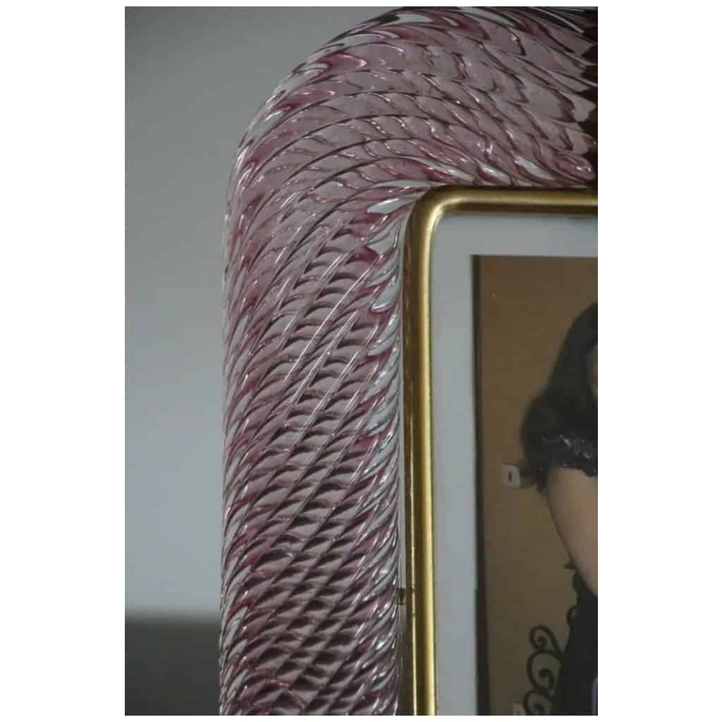 2000s Pink Murano Glass and Brass Twisted Picture Frame 9