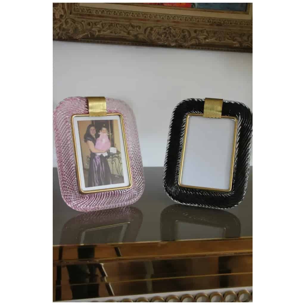 2000s Pink Murano Glass and Brass Twisted Picture Frame 15