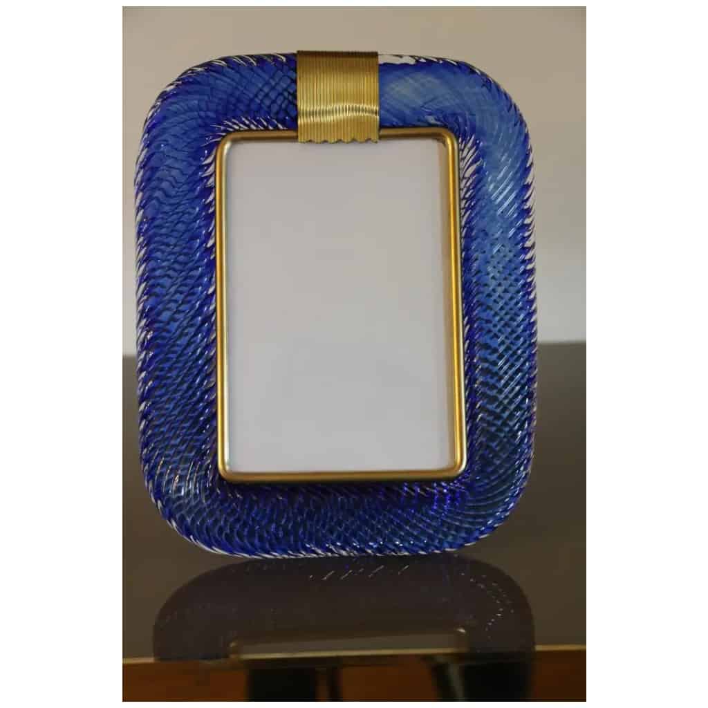 2000s sapphire blue twisted photo frame in Murano glass and brass from Barovier e Toso 6