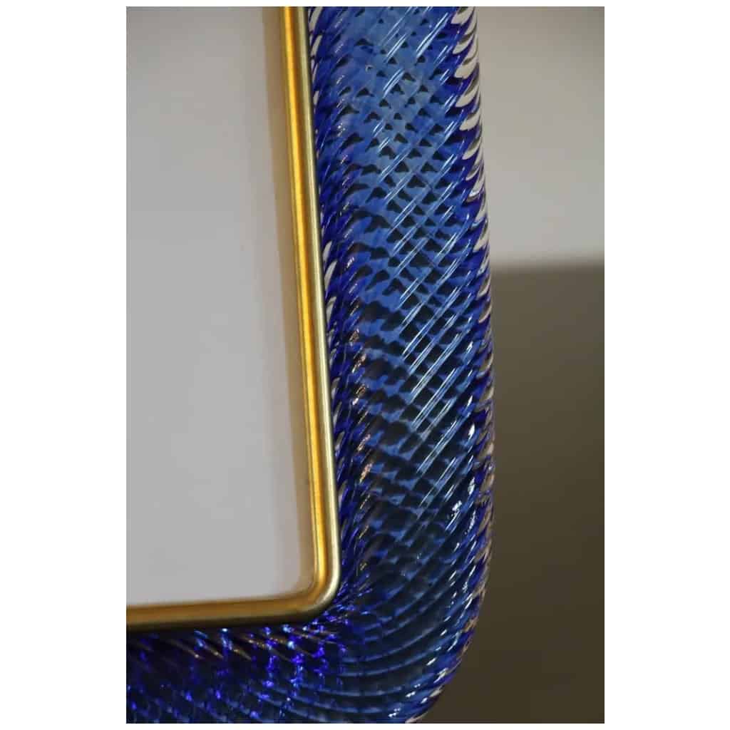Cadre photo torsadé bleu saphir des années 2000 en verre de Murano et laiton de Barovier e Toso 7