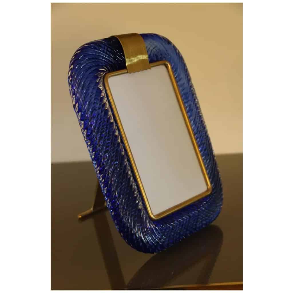 Cadre photo torsadé bleu saphir des années 2000 en verre de Murano et laiton de Barovier e Toso 9
