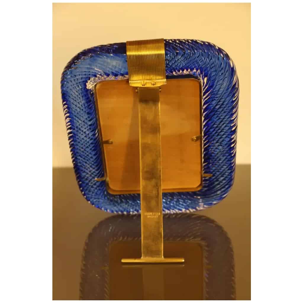 2000s sapphire blue twisted photo frame in Murano glass and brass from Barovier e Toso 13