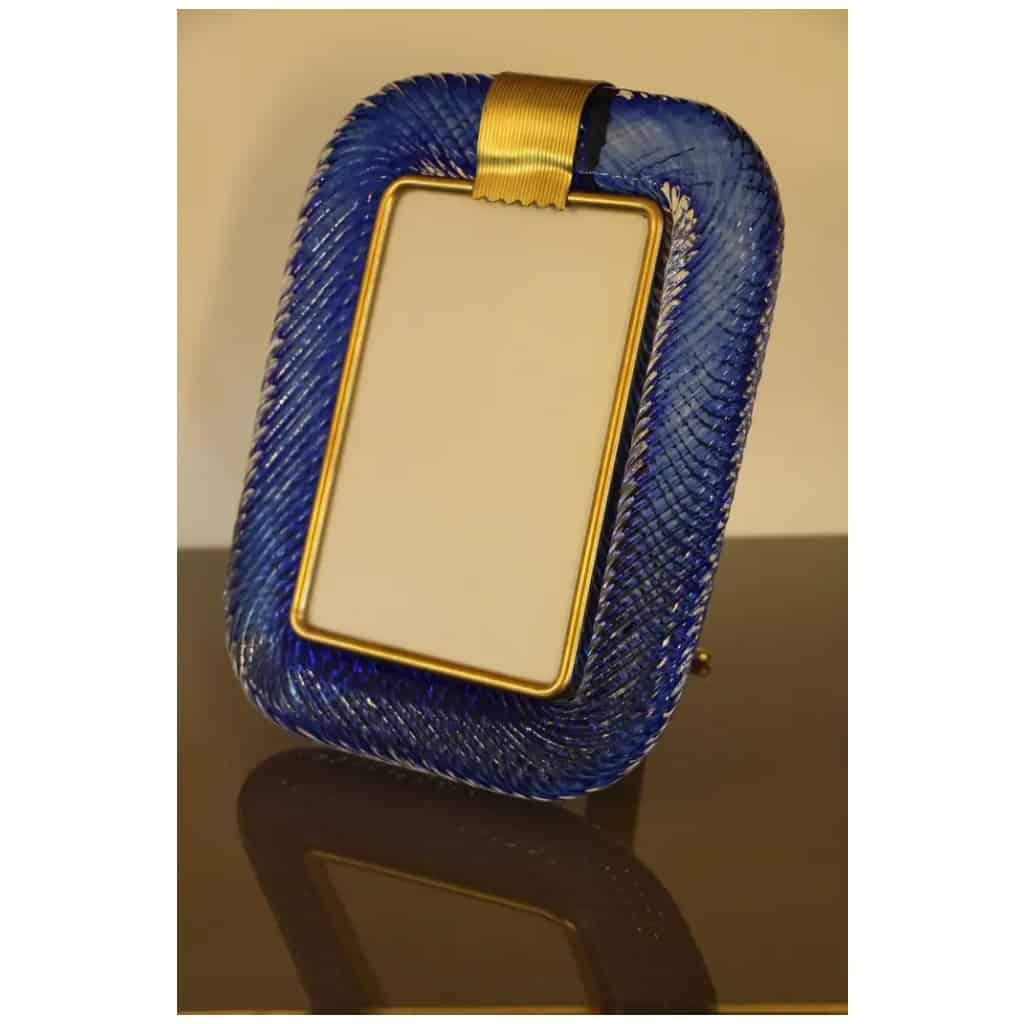 Cadre photo torsadé bleu saphir des années 2000 en verre de Murano et laiton de Barovier e Toso 4