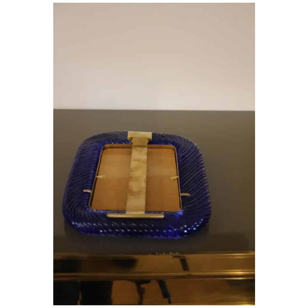 Cadre photo torsadé bleu saphir des années 2000 en verre de Murano et laiton de Barovier e Toso 11