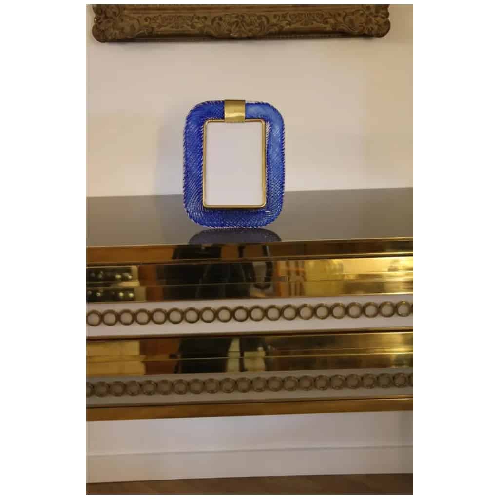 Cadre photo torsadé bleu saphir des années 2000 en verre de Murano et laiton de Barovier e Toso 15