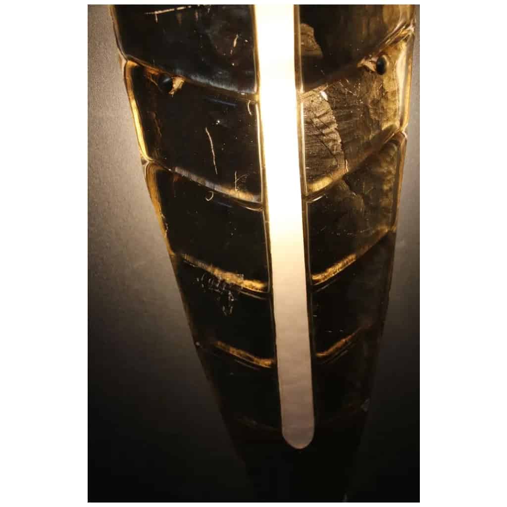 Paire de longues appliques en verre de Murano doré, en forme de feuille, style Barovier 16