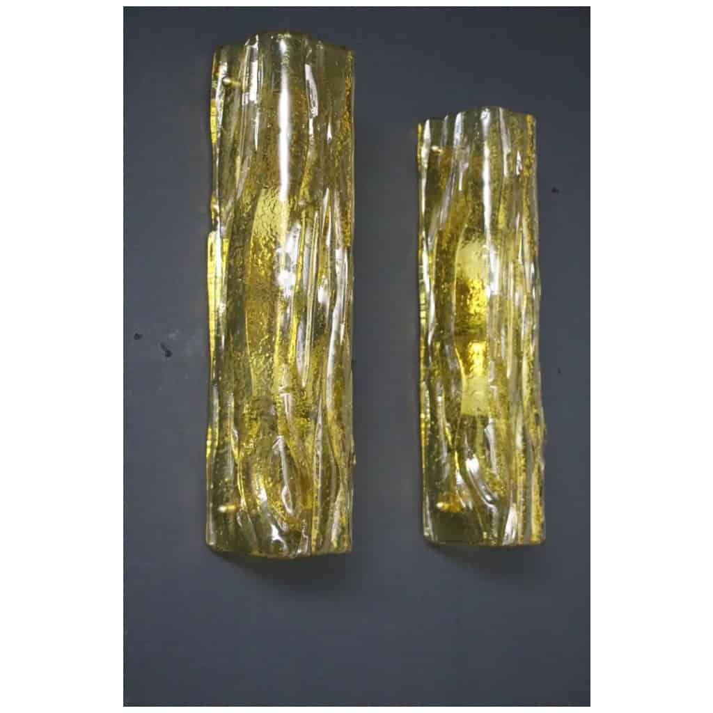 Pair of Murano gold glass wall lights, square tube wall lamps, Mazzega 11 style