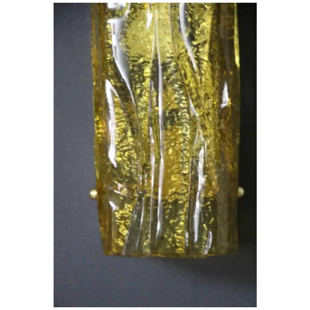 Pair of Murano gold glass wall lights, square tube wall lamps, Mazzega 15 style
