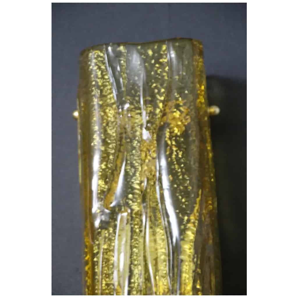 Pair of Murano gold glass wall lights, square tube wall lamps, Mazzega 16 style