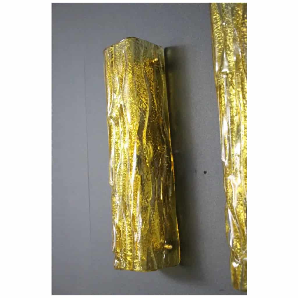 Pair of Murano gold glass wall lights, square tube wall lamps, Mazzega 17 style