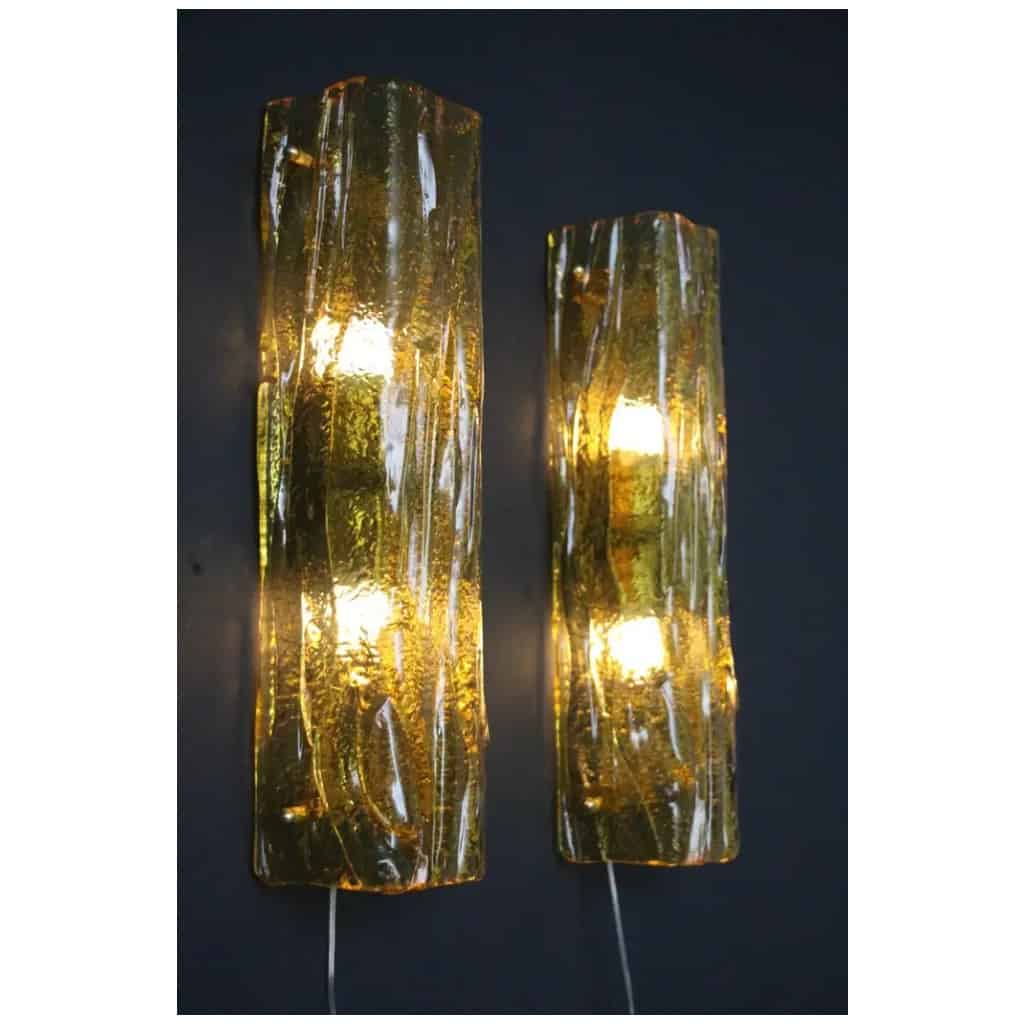 Pair of Murano gold glass wall lights, square tube wall lamps, Mazzega 6 style