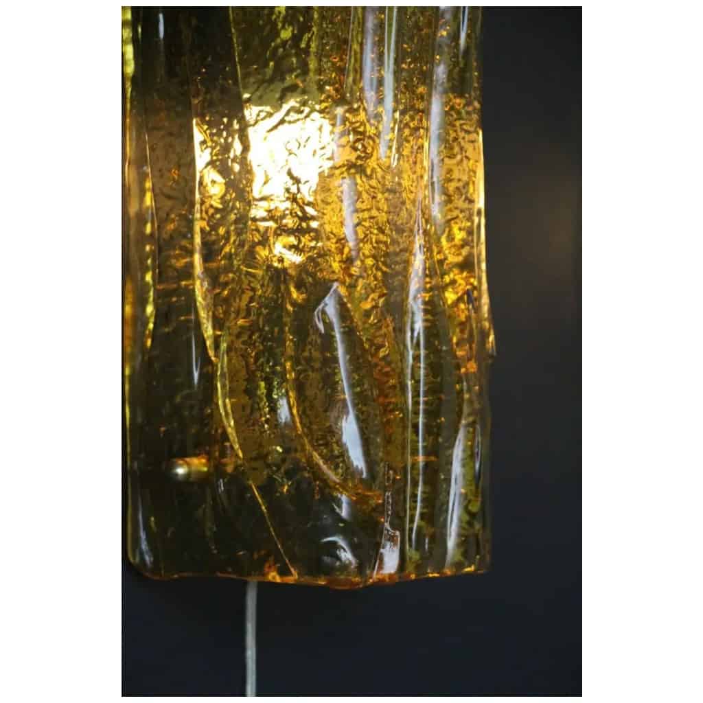 Pair of Murano gold glass wall lights, square tube wall lamps, Mazzega 4 style