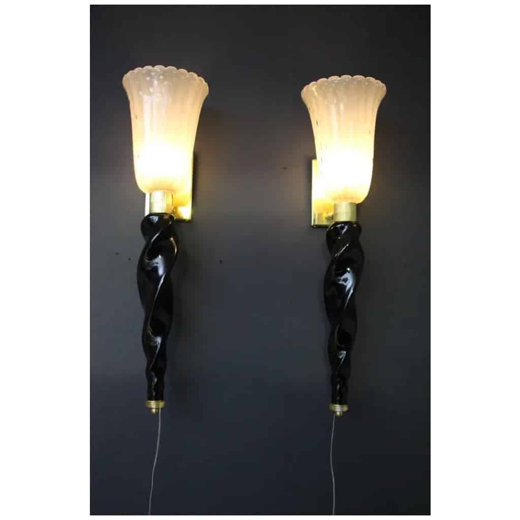 Wall lights in gold and black Murano glass, Barovier style, Torchères 16 wall lights