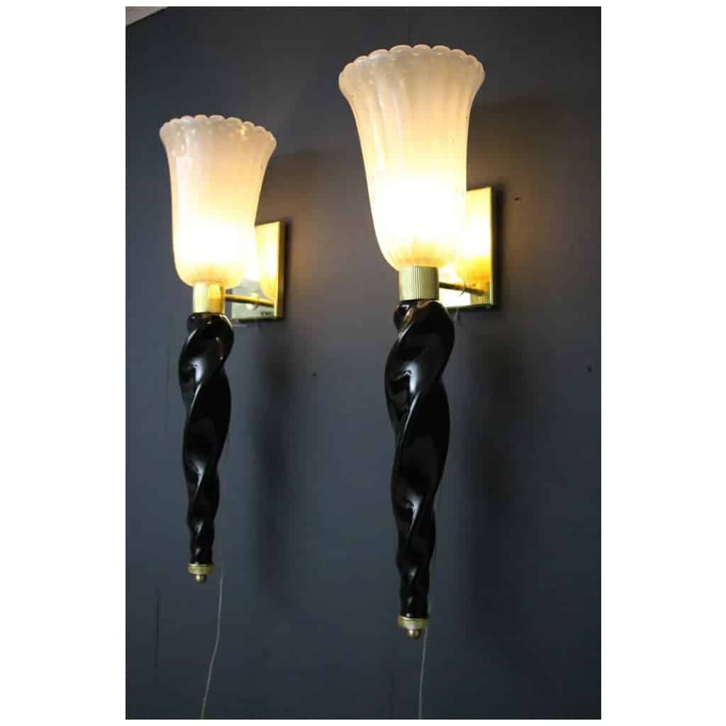 Wall lights in gold and black Murano glass, Barovier style, Torchères 15 wall lights