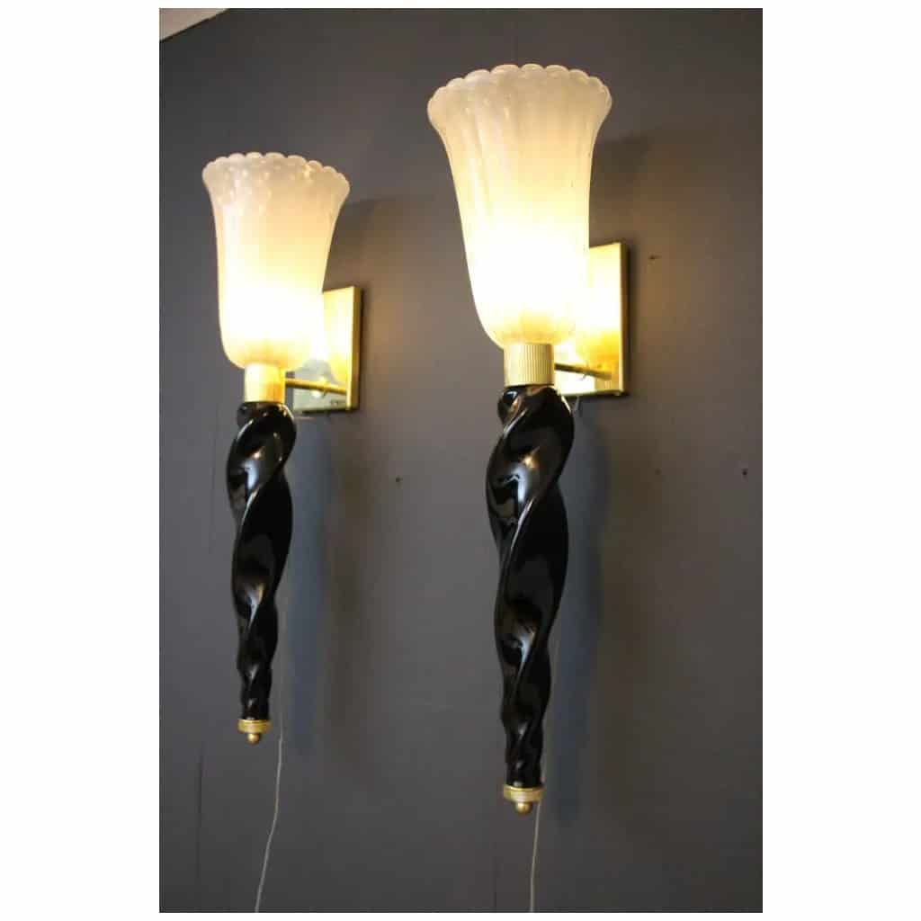 Wall lights in gold and black Murano glass, Barovier style, Torchères 14 wall lights