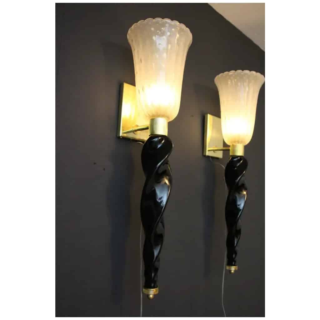 Wall lights in gold and black Murano glass, Barovier style, Torchères 13 wall lights