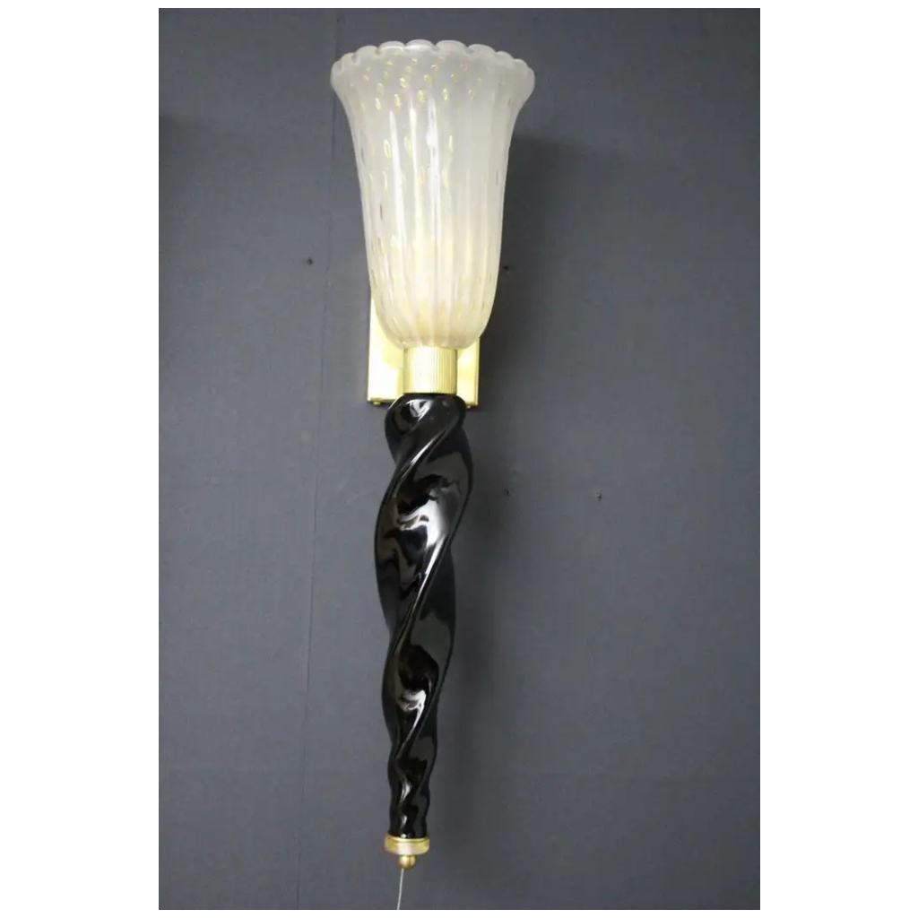 Wall lights in gold and black Murano glass, Barovier style, Torchères 12 wall lights