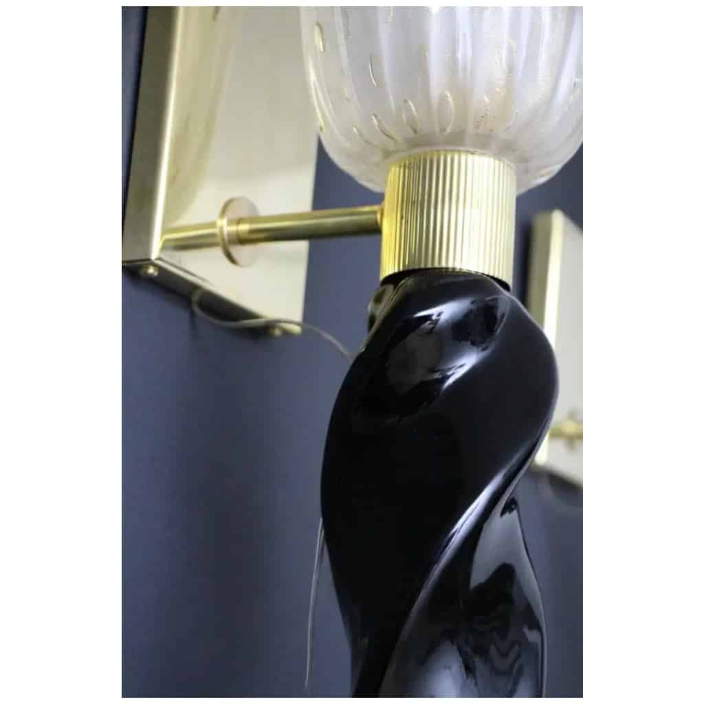 Wall lights in gold and black Murano glass, Barovier style, Torchères 6 wall lights