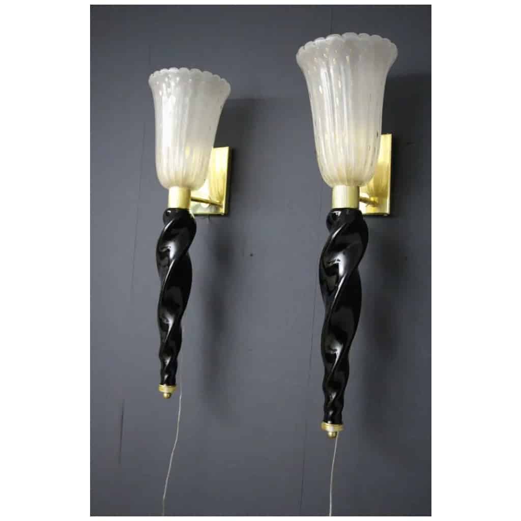 Wall lights in gold and black Murano glass, Barovier style, Torchères 5 wall lights